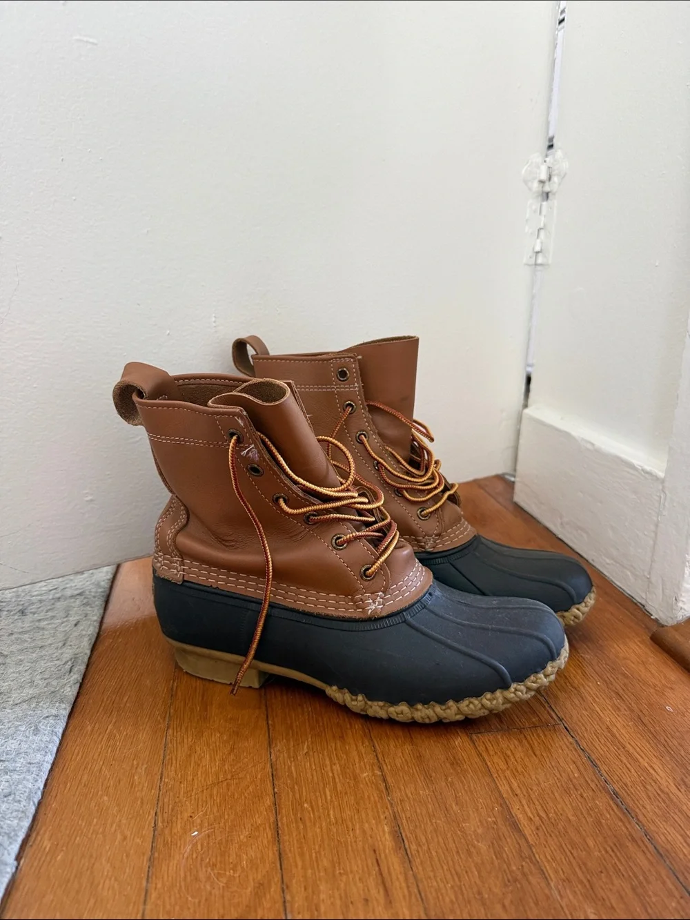 L.L. Bean Women's Brown Leather and Black Rubber Duck Boots